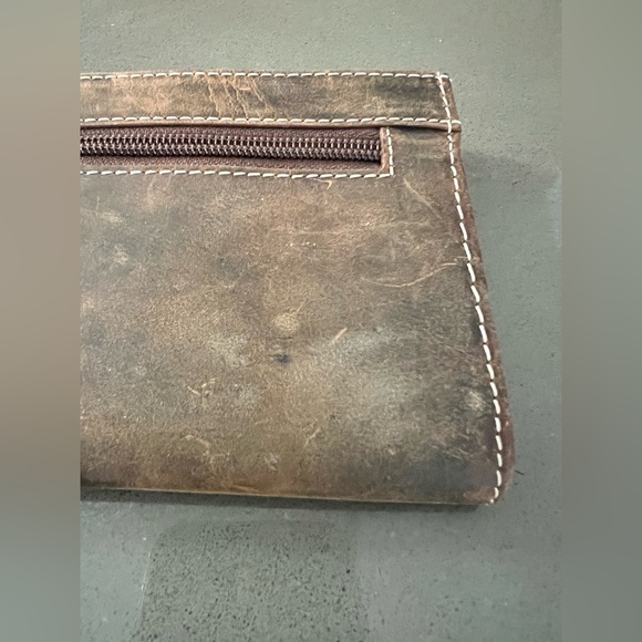 American Bison Western Floral Embossed Leather Wallet Brown Turquoise NWT - Picture 6 of 10